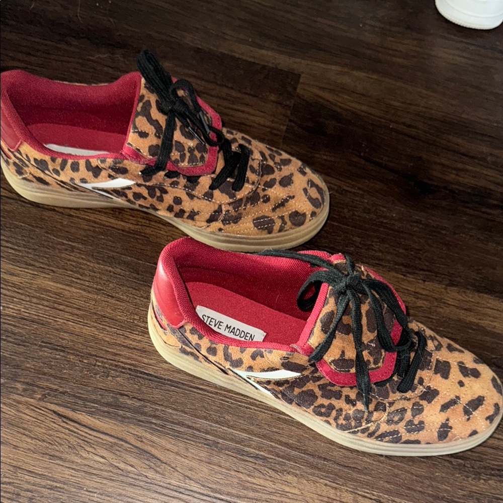Steve Madden Brown and Red Sneakers with Animal Print